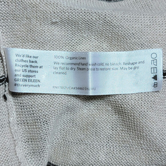 Eileen Fisher Linen Striped Top Short Sleeve Hi Low Loose Fit Tan & Black Small - Picture 14 of 16